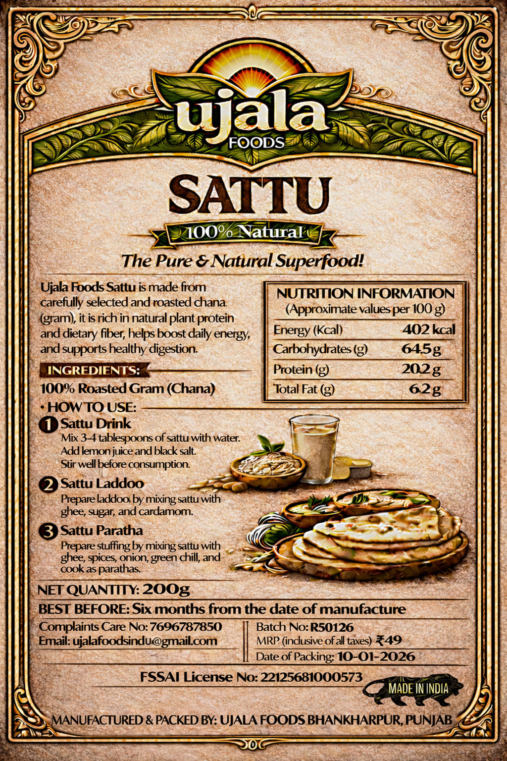 Ujala Foods  Sattu (200g) – Natural Protein, Energy & Daily Nutrition